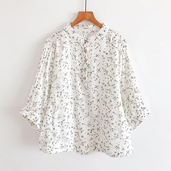 Amazon | [拼衣坊] シャツブラウス レディース 花柄 2重ガーゼ