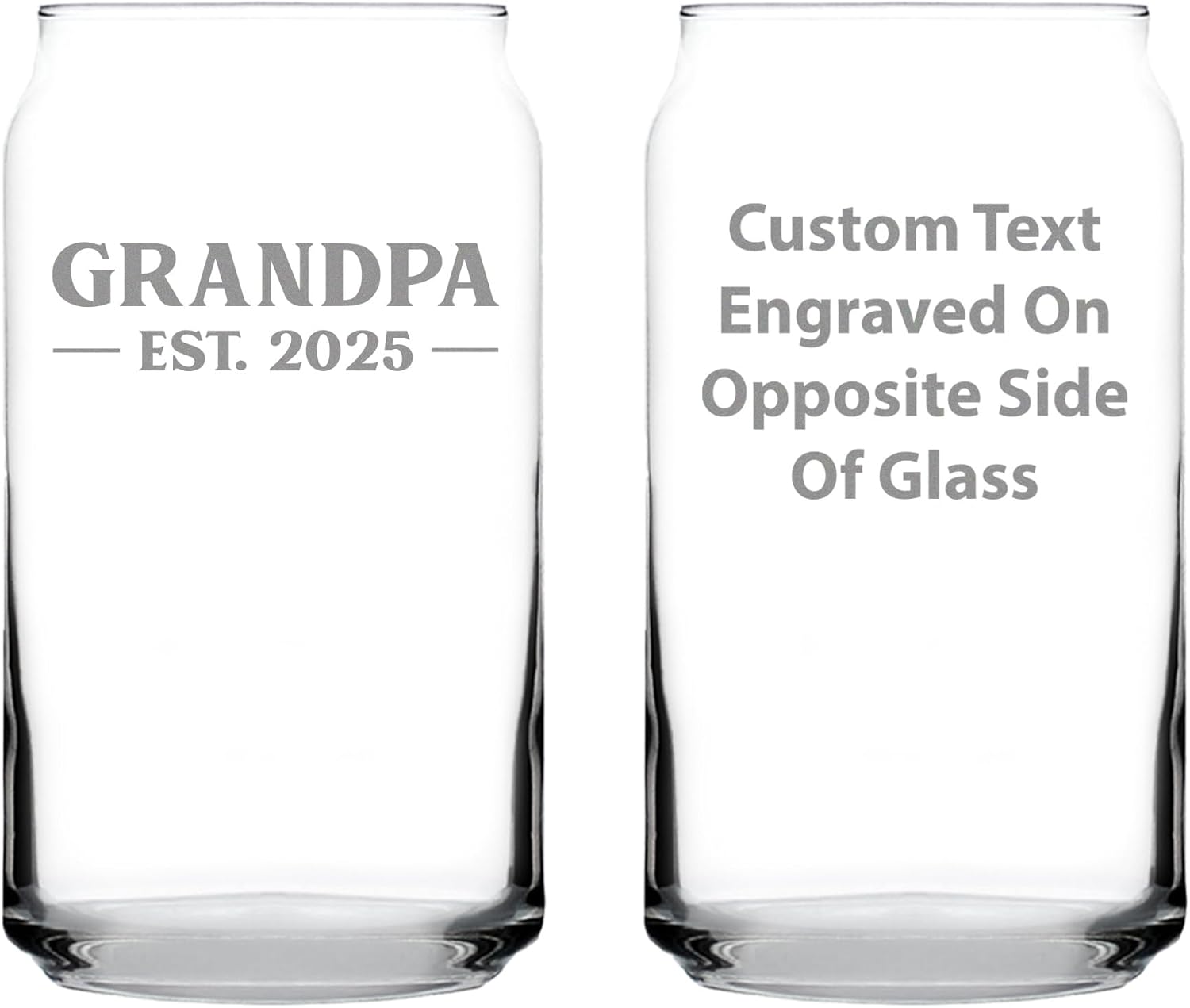 Custom Grandpa Est 20XX - New Grandfather Custom Beer Can Pint Glass Gift for First Time Grandparents - Bold 16 Oz Glasses