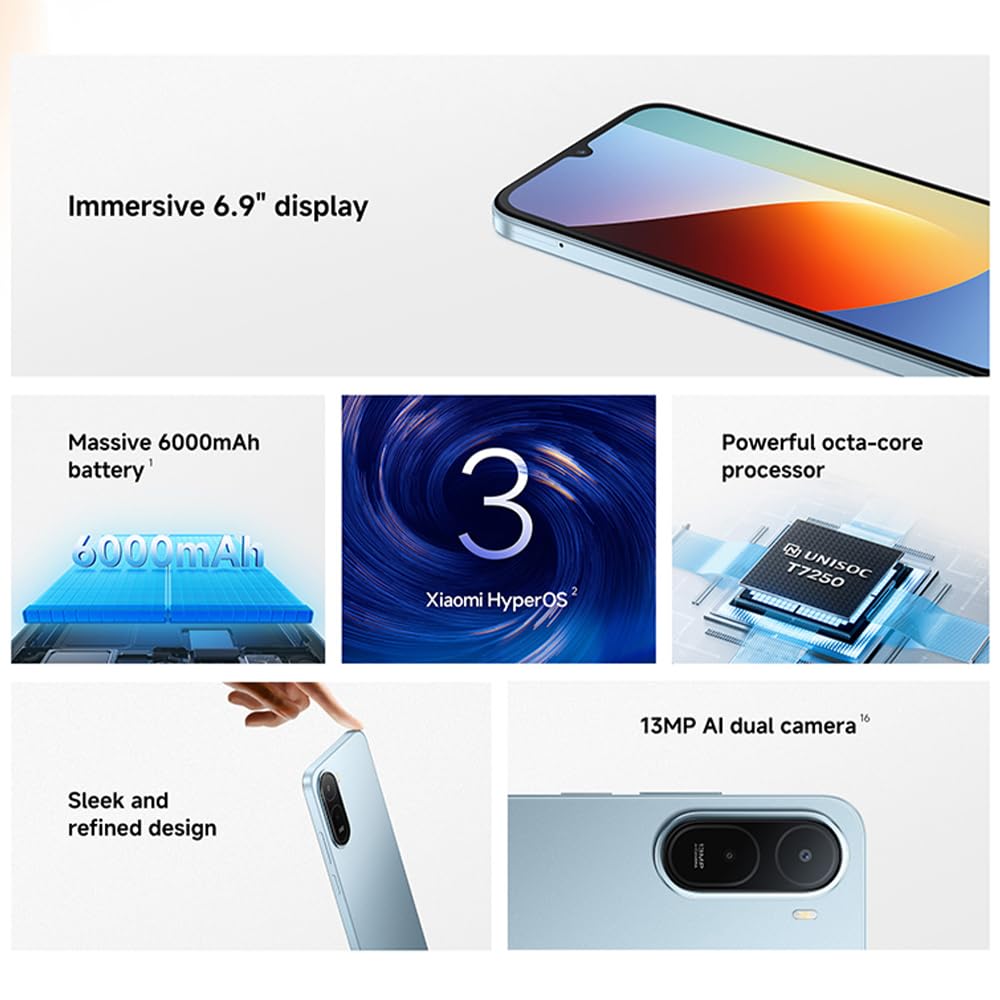 XIAOMI Redmi A7 Pro 4G Smartphone, 4+64Go, 6,9", Unisoc T7250, 6000 mAh, 15 W, Android 16, écran IPS LCD 120 Hz, avec Chargeur (Noir) | Unisoc T7250, 6000 mAh, 15 W, Android 16, écran IPS LCD 120 Hz, avec chargeur