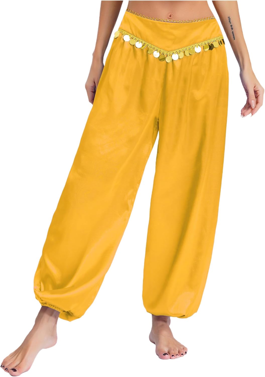 Adult Womens High Waist Belly Dance Pants Sequins Lantern Tribal Arabic Halloween Costume