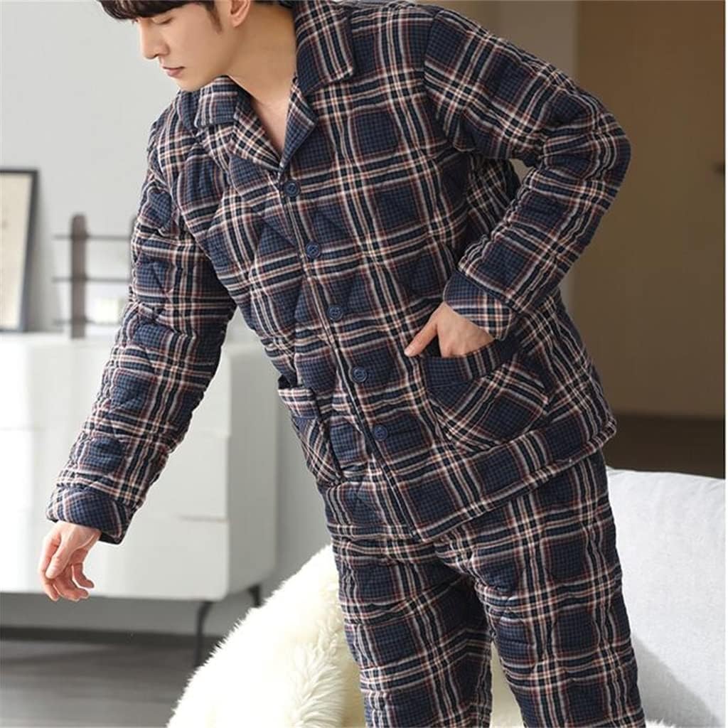 Middle-aged Three Layer Home Clothes Cotton Pajamas Men Winter Thick