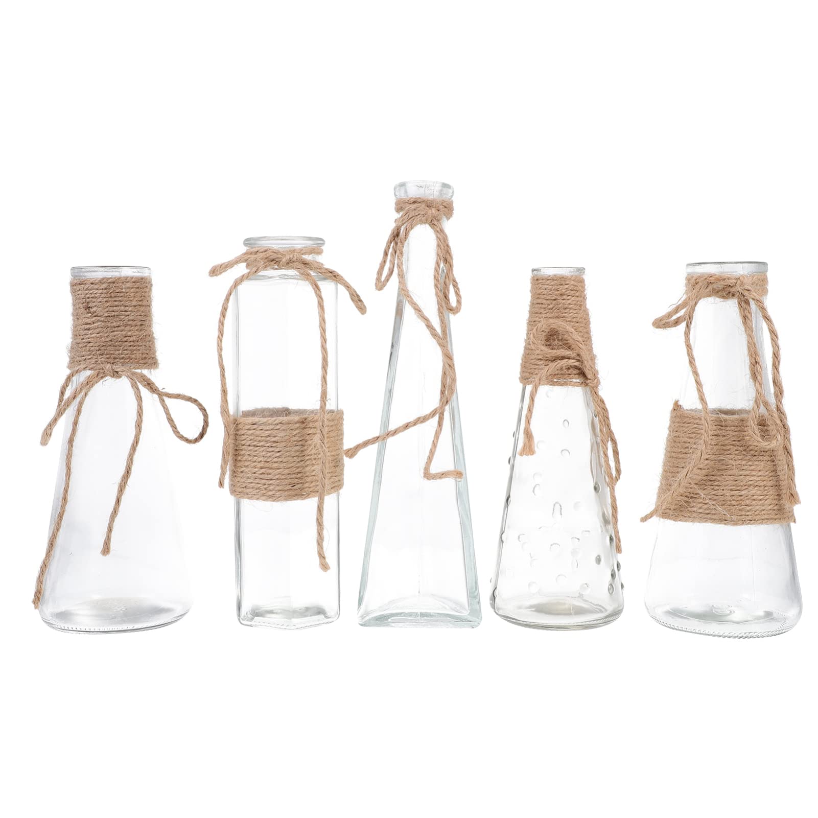 5 Stück Transparente Glasvasen mit Juteseil, Flacher Boden