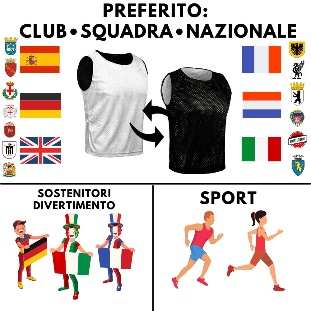 6X Pettorina bilaterale Double Face Riutilizzabile da Allanamento Bavaglini da Calcio, Basket - Set di 6 Pezzi - Reversible Calcetto Esegui Sport T-Shirt Unisex S M L XL