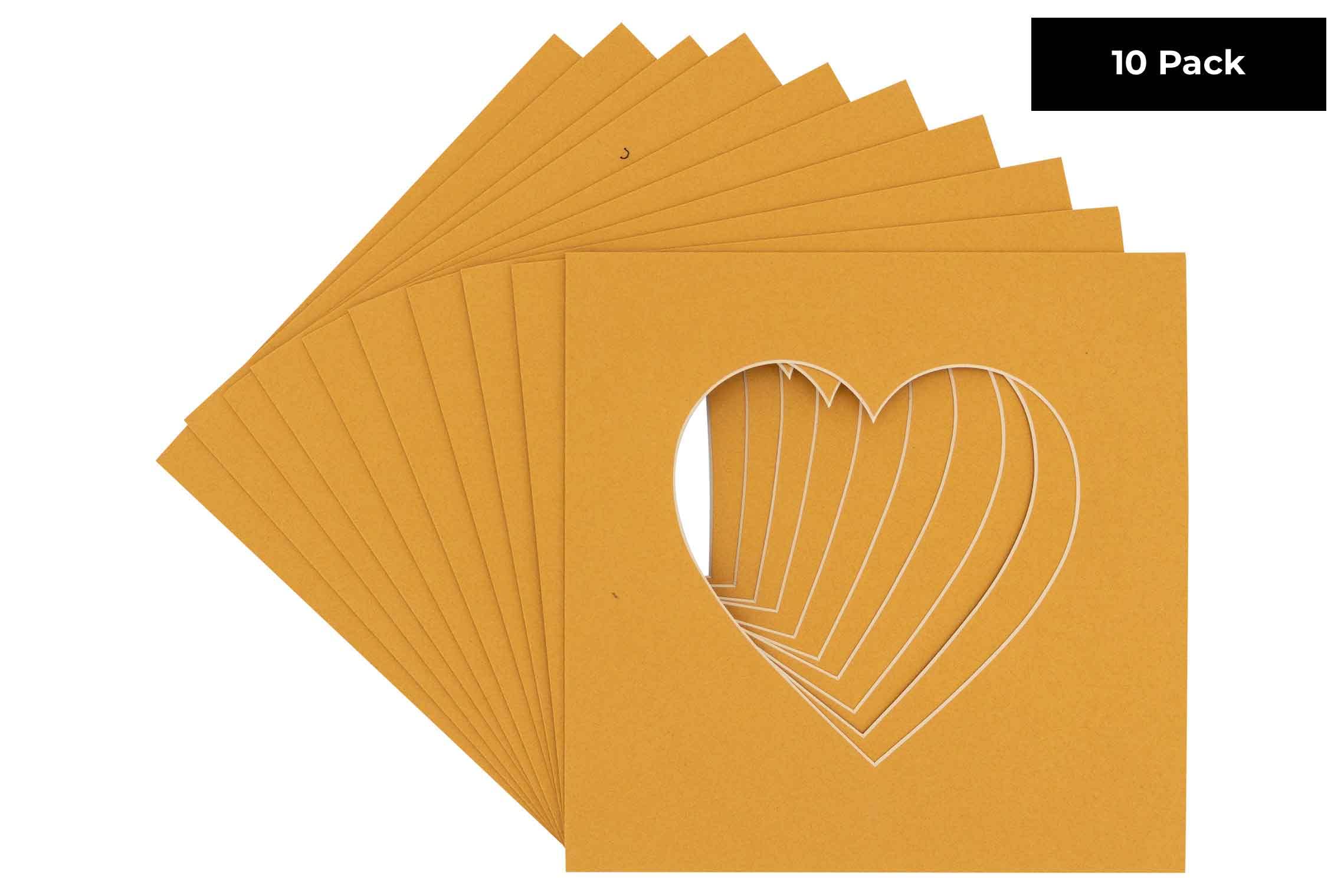 CountryArtHouse Topaz Orange Acid Free 8x8 Heart Picture Frame Mat with White Core Bevel Cut for 4x4 Pictures - Fits 8x8 Frame - Pack of 10 Matboard Show Kits with Acid Free Backings & Clear Bags