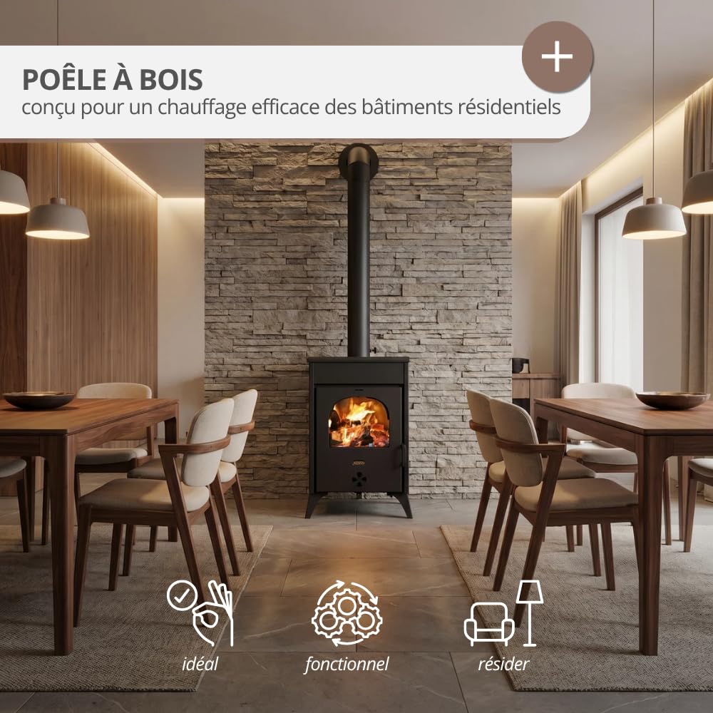 Prity KR D Poêle à bois avec manteau d'eau - Chauffage central - Marquage CE - Corps en acier de 2 mm - Poêle à bois
