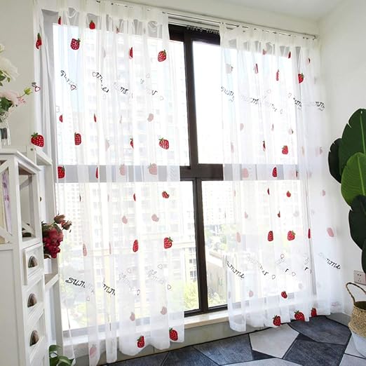 Amazon Pureaqu かわいい赤いイチゴ柄 レースカーテン 刺繍 半透明 白い シアーカーテン軽い 子供部屋 薄いカーテン 女の子たちの部屋 間仕切りチュールカーテン 通気性が良い 窓装飾 寝室 リビングルーム 1組2枚入り 幅150cm 丈178cm カーテン オンライン通販 Amazon Pureaqu かわいい赤いイチゴ柄 レースカーテン 刺繍 半透明 白い シアーカーテン軽い 子供部屋 薄いカーテン 女の子たちの部屋 間仕切りチュールカーテン 通気性が良い 窓装飾 寝室 リビングルーム 1組2枚入り 幅150cm 丈178cm カーテン オンライン通販