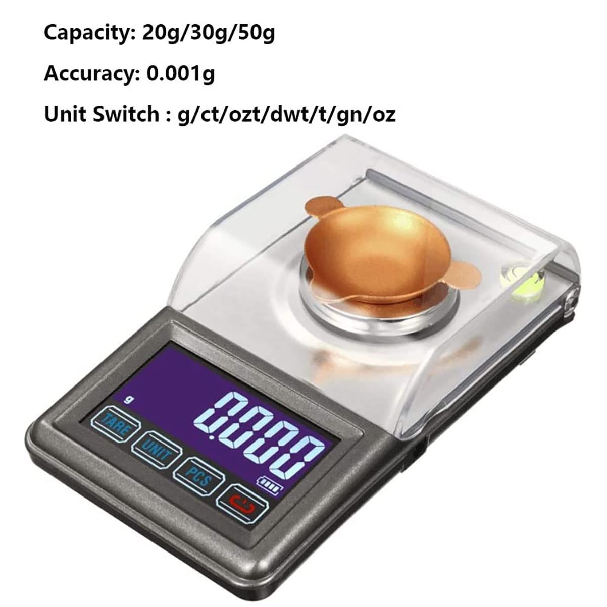 Balance Milligramme avec étui 50 g x 0,001 g, Haute précision, Affichage LCD, Mini Balance électronique Polyvalente, Fonction de Tare et PCS (Taille : 50 g/0,001 g)