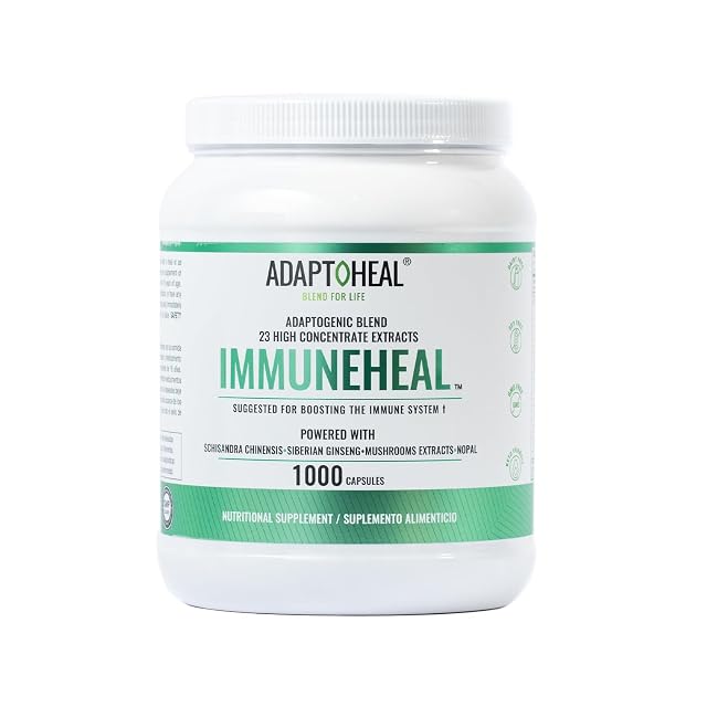 ADAPTOHEAL Immuneheal Adaptogen Immune System Booster Supplement with Schisandra Chinensis Ginseng and Mushroom Extract 10000 Capsules