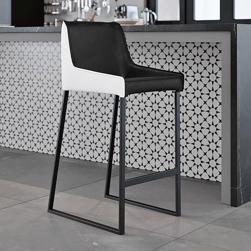Miniatura 24 de ZURI Helena - Silla de comedor de cuero sintético blanco y negro con patas revestidas en polvo negro Negro/Blanco,Negro /Gris