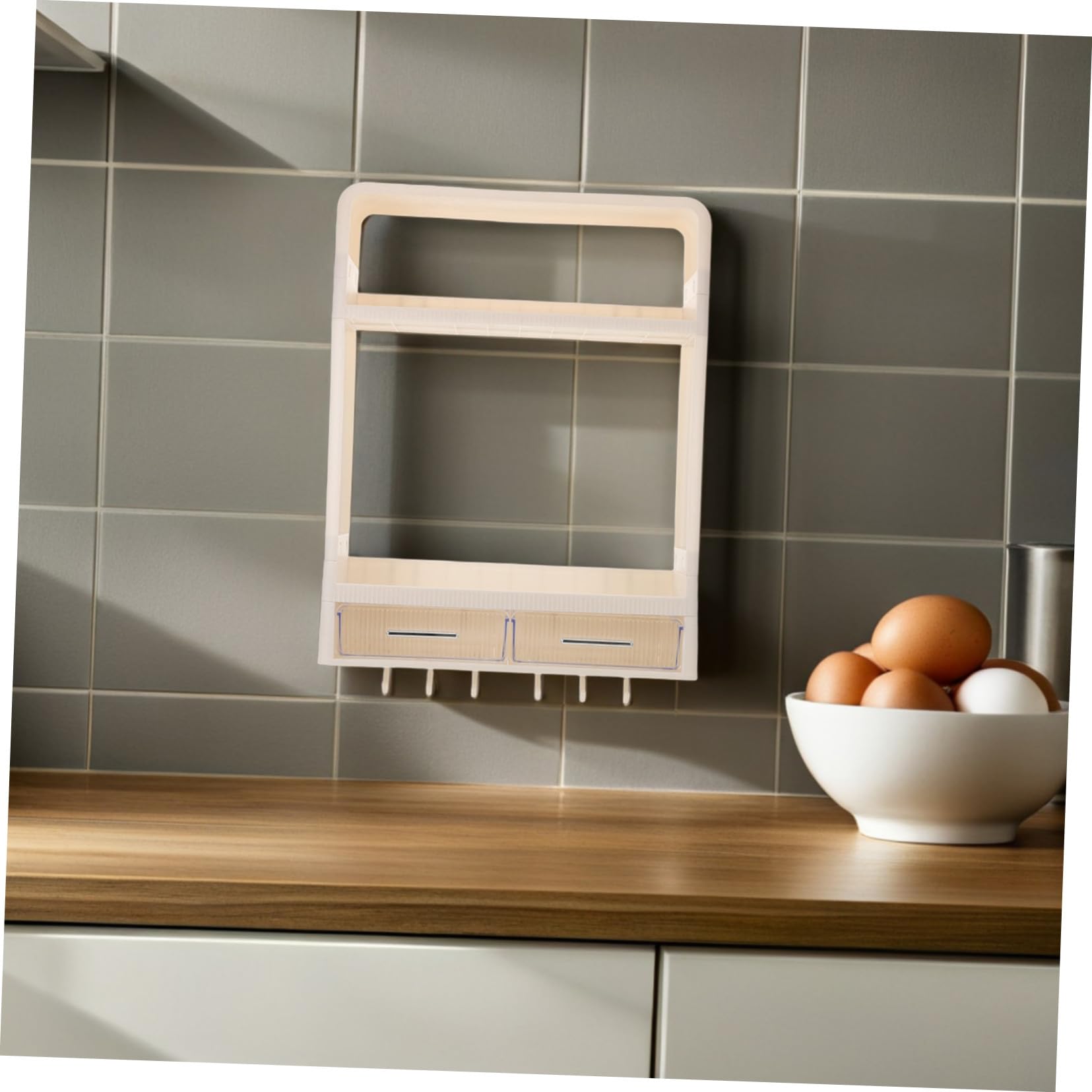 OUNONA Étagère Murale de Cuisine pour Épices et Assaisonnements Organisateur de Rangement Mural avec Tiroir et Crochet Fixation Simple sans Outil