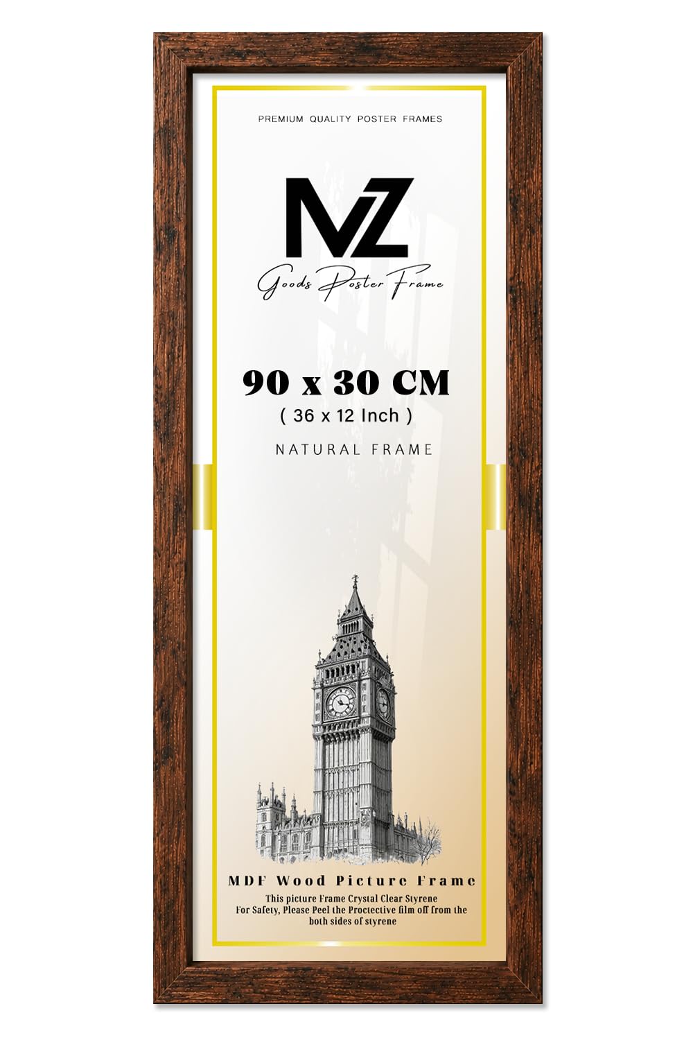 MZ GOODS | MDF Poster Frame (90 x 30 CM) 90 for Art, Portrait & Wall Gallery, MDF Wood Finish, Comes with Easy Hanging Hooks [ Rustic ]