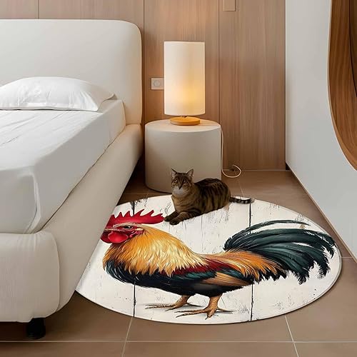 Miniatura 3 de 3.3ft Round Rug, Retro Rooster Non-Skid Rubber Backing Large Area Rugs - Living Room Bedroom Home Office, Watercolor Animals Farmhouse Indoor Floor