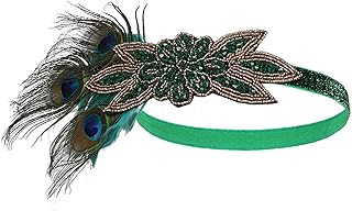 Feather Headband Women's Vintage 1920s Great Gatsby Flapper Headband Feather Wedding Party Headpiece Charleston Party Costume Hair Accessory Red Feather Headband (Size : Green)