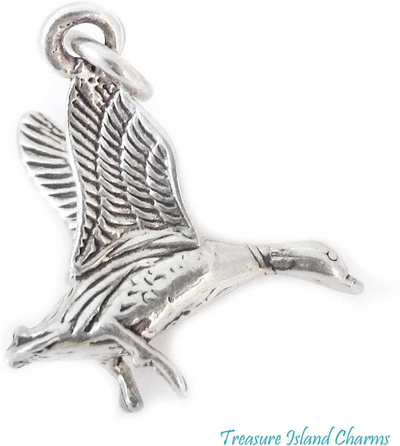Flying Duck Goose Bird 3D 925 Solid Sterling Silver Charm Pendant Bracelet Jewelry Making Supply