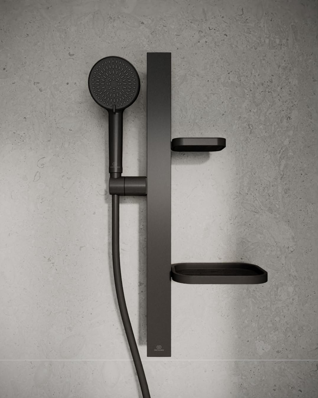 Ideal Standard Idealrain Alu+ Brausekombination, Wassersparender Duschkopf mit zwei Strahlarten (SilkRain und Rain) und verstellbaren Ablagen – Schwarz Matt (349x157x600 mm)