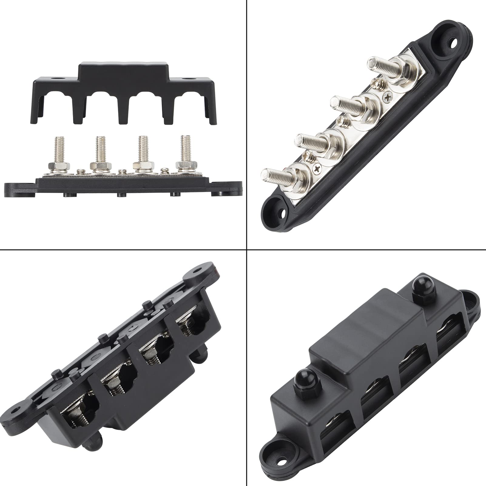 2Pacs Bloc Distributeur de Barre de Bus A avec 4 boulons M8 250 A 12 V-48 V Courant de Mise à la Terre pour Voiture Camping-Car Bateau Yacht(5/16")