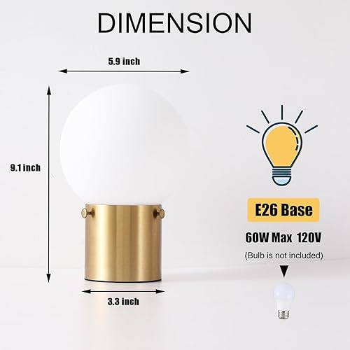 Miniatura 3 de Lámpara de mesa dorada para mesita de noche con pantalla de globo de vidrio esmerilado, lámpara de cabecera moderna de mediados de siglo con base de