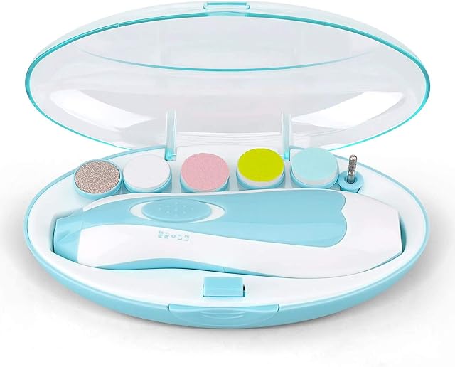 Baby Nail File, RIGHTWELL Electric Baby Nail Clipper with LED Front Light - Safe and Quiet, Baby Nail Trimmer with 6 Grinding Heads for Newborn, Infant Toddler Kids