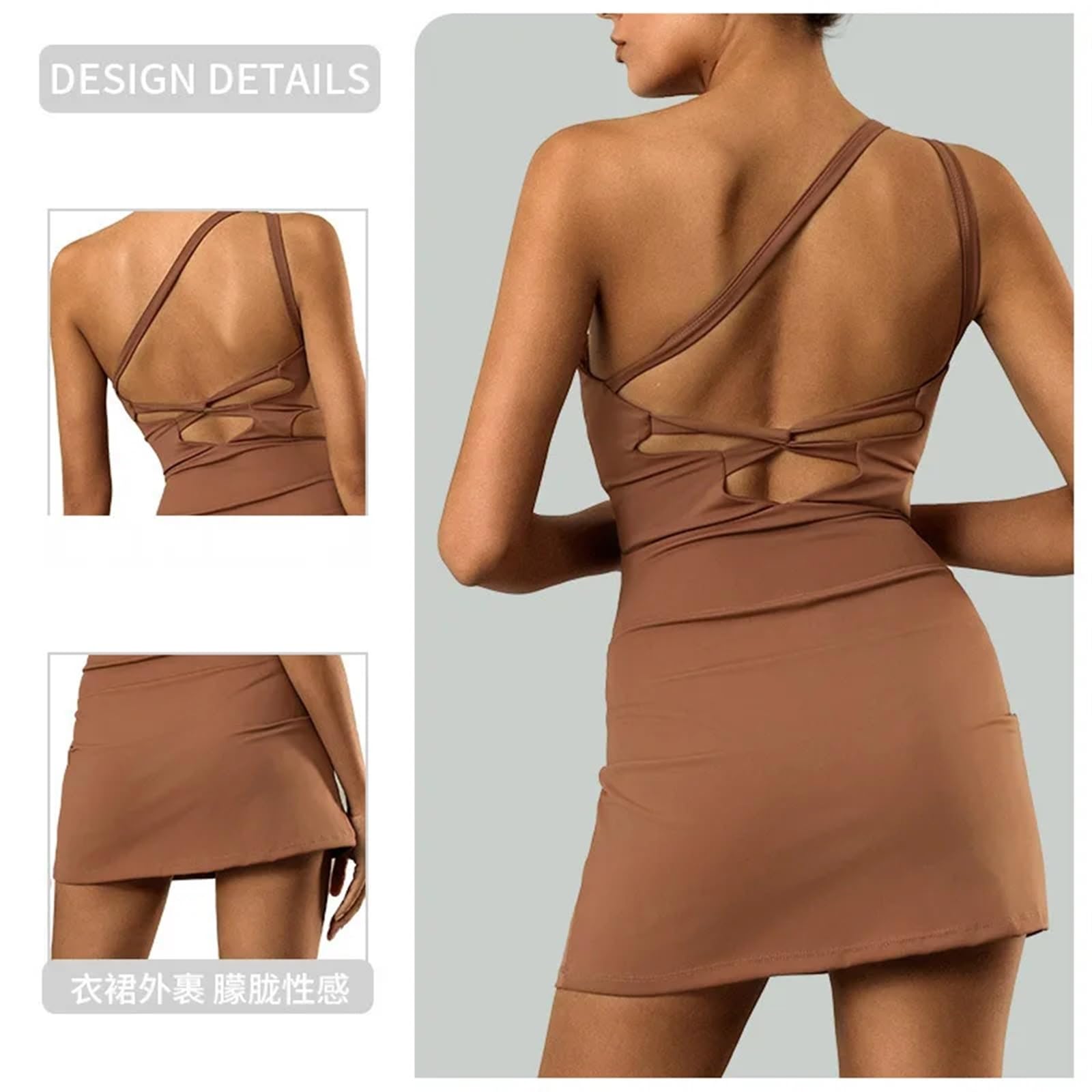 Damen-Tenniskleid mit Shorts und Brustpolstern, sexy Schultergurte, super dehnbar, Golf-Badminton-Skorts, All-in-One-Yoga-Anzüge