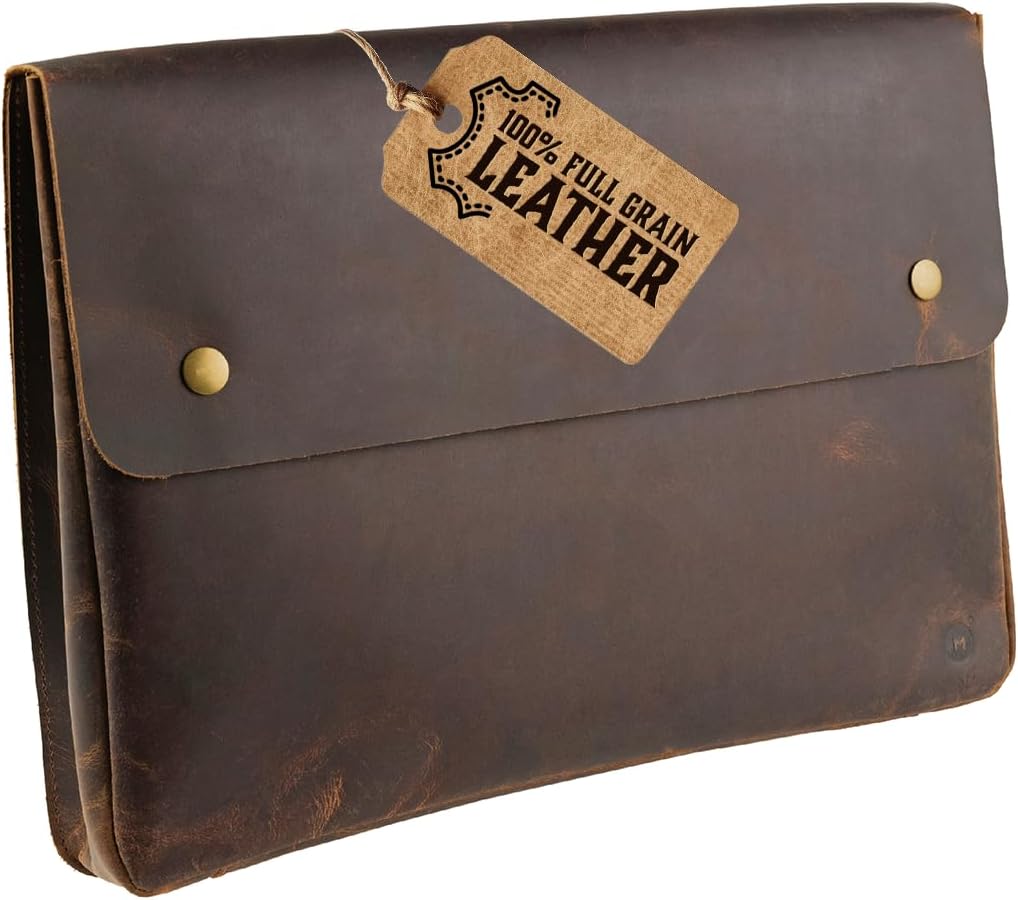 Leather Folder, Full Grain Leather File Folder Organizer Document Holder, Portfolio for Men – Spacious Folio Laptop Sleeve Case for 13" 14" 15” Laptops, MacBook & Tablets by MOONSTER