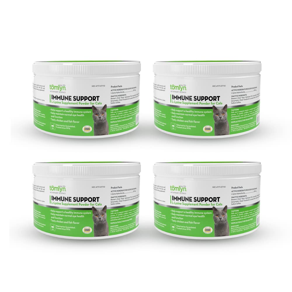 TOMLYNImmune Support Daily L-Lysine Supplement, Fish-Flavored Lysine Powder for Cats and Kittens, 4 Pack