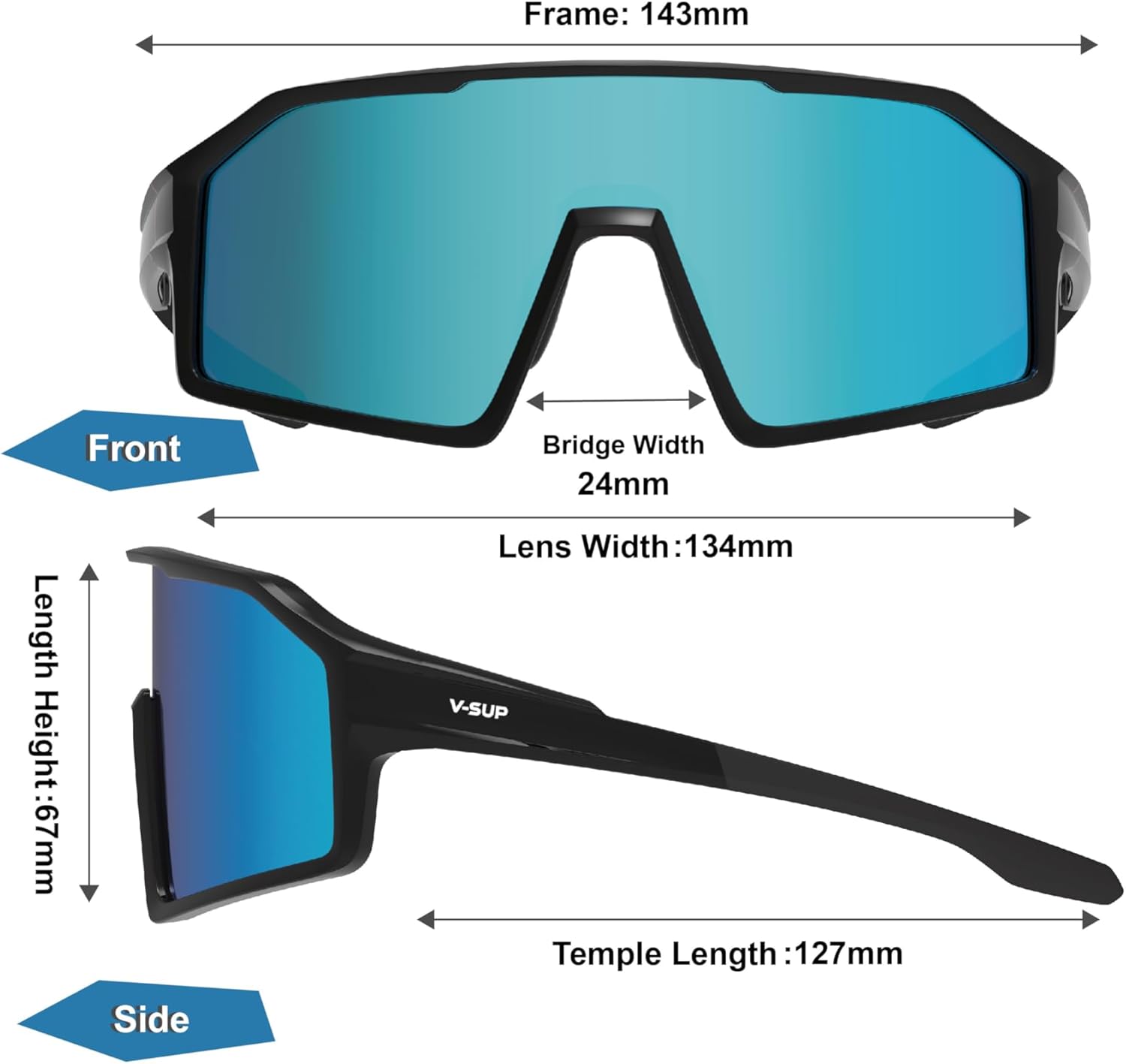 V-SUP Outdoor Lightweight Sport Sunglasses - UV400 for Biking, Baseball, Running, Cycling, Mountain Bicycle for Men & Women - Image 3