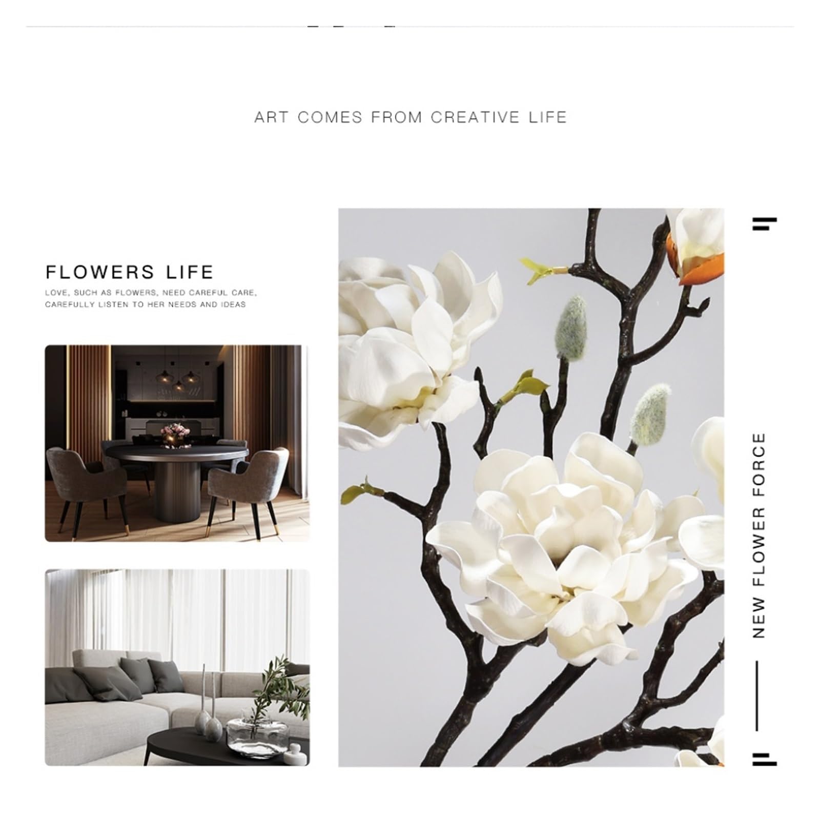 2 Stück künstliche Magnolienblütenzweige aus Latex, die Sich echt anfühlen, Yulan Magnolienstiel for Hochzeit, Zuhause, Blumendeko Kunstblumen(Blanc)
