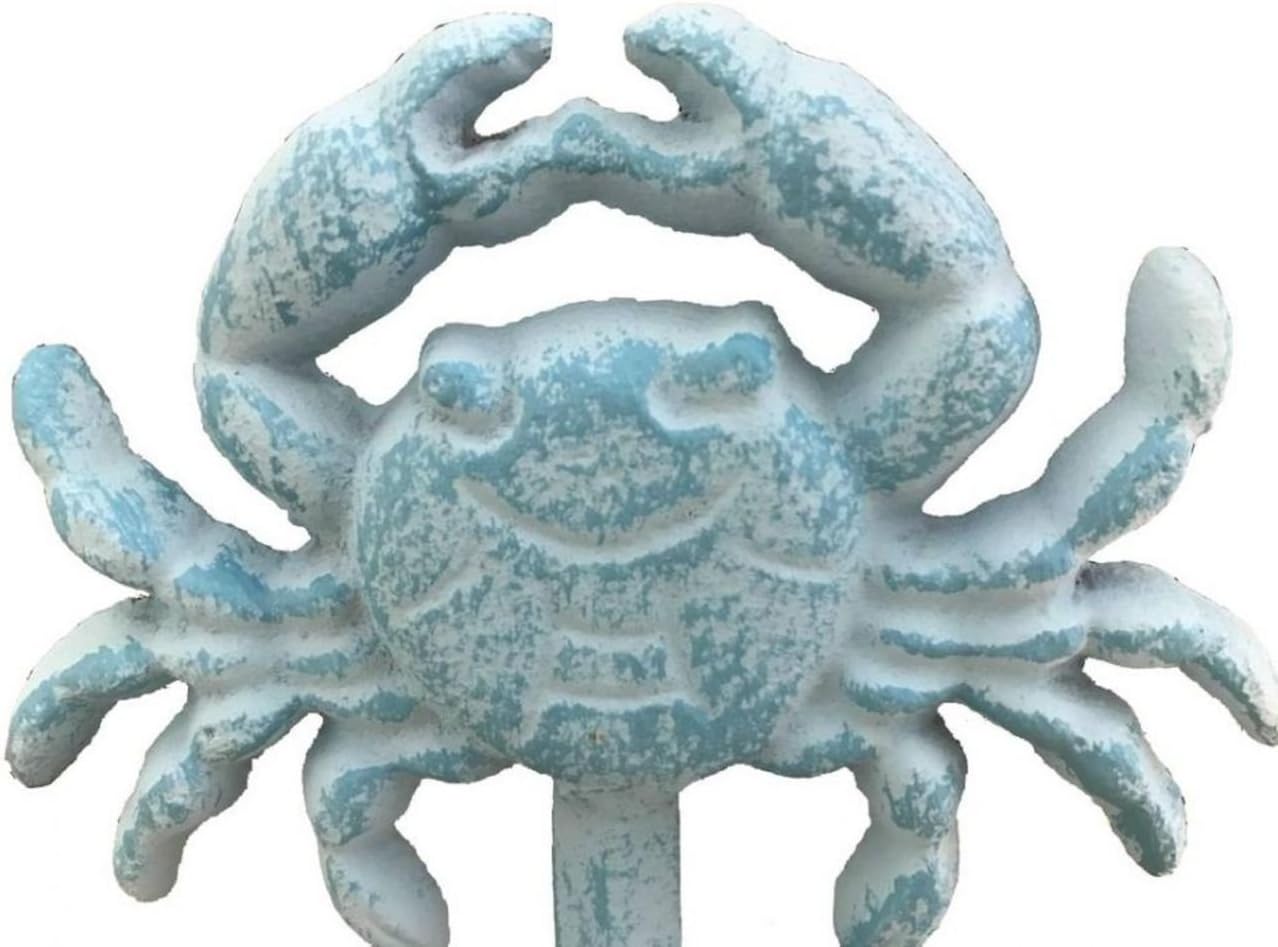 Hampton Nautical G-54-725-light-blue Whitewashed Cast Iron Crab Hook, Rustic Light Blue, 5"