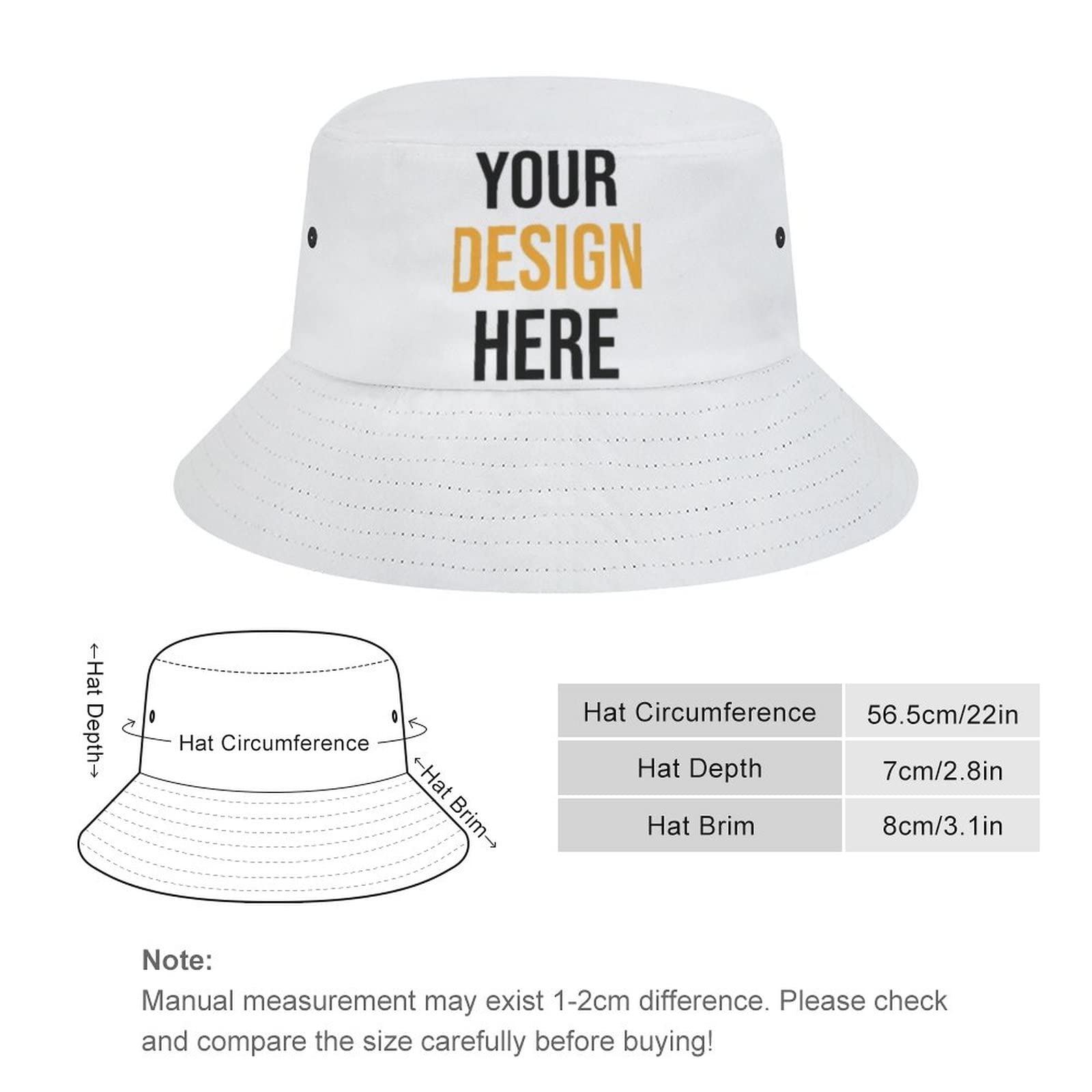 Custom Bucket Hats for Women Men Design Your Own Text Logo Image Photo Personalized Hats Adjustable Packable Fisherman Hat White