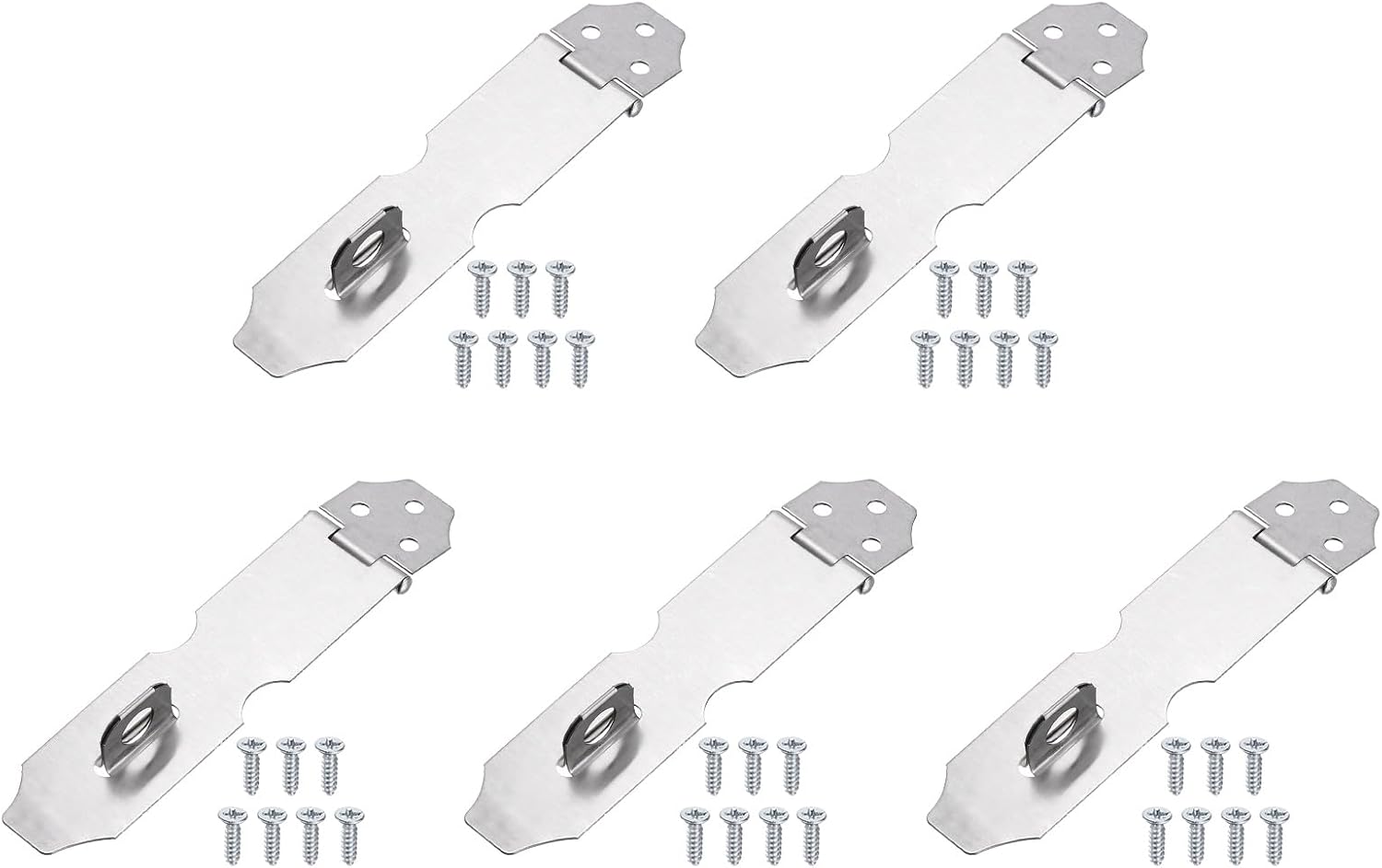 PATIKIL Door Hasp Latch Lock (6 Inch, Black) (5 Pcs), Stainless Steel 180 Degree Safety Padlock Hasp Locking Latch with Screws, Suit for- Gate/Cabinet/Garden/Yard/Shed/Closet