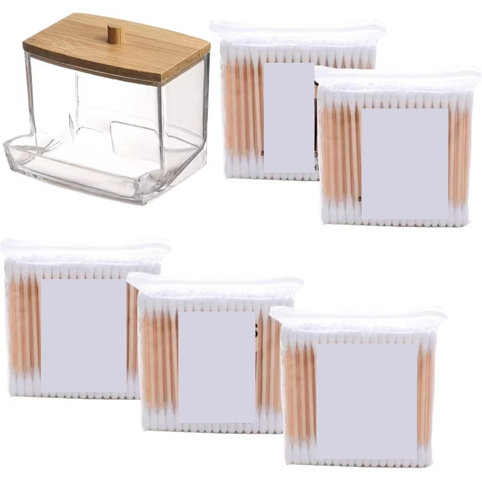 QuxetlRyz 1Pcs Cotton Swab Holder, Dispenser with Wooden Lids, Bathroom Storage Jars Containers Clear Plastic Cotton Buds Holder(Color5)