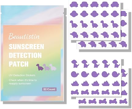 UV Detection Stickers for Sunscreen - 80 Count UV Detection Stickers, Know When to re-Apply Sunscreen, Sun Protection Reminder for Parents Adults Kids, 8 Pattern Types for Boys & Girls