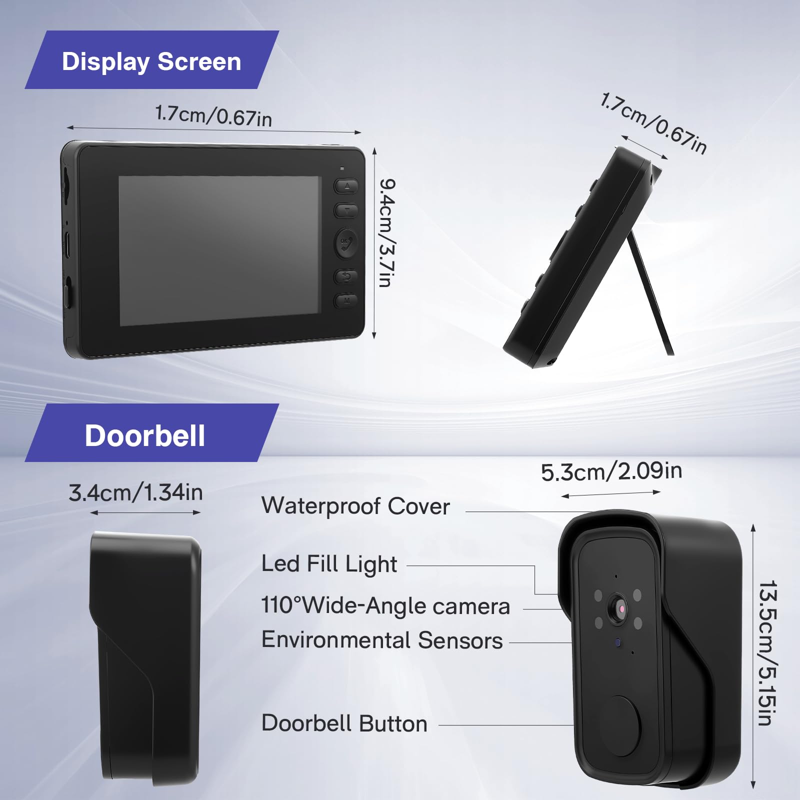 Visiophone sans Fil avec Caméra 1080p, Écran 4.3" HD, Vision Nocturne Grand Angle 110°, Sonnette Vidéo Extérieur