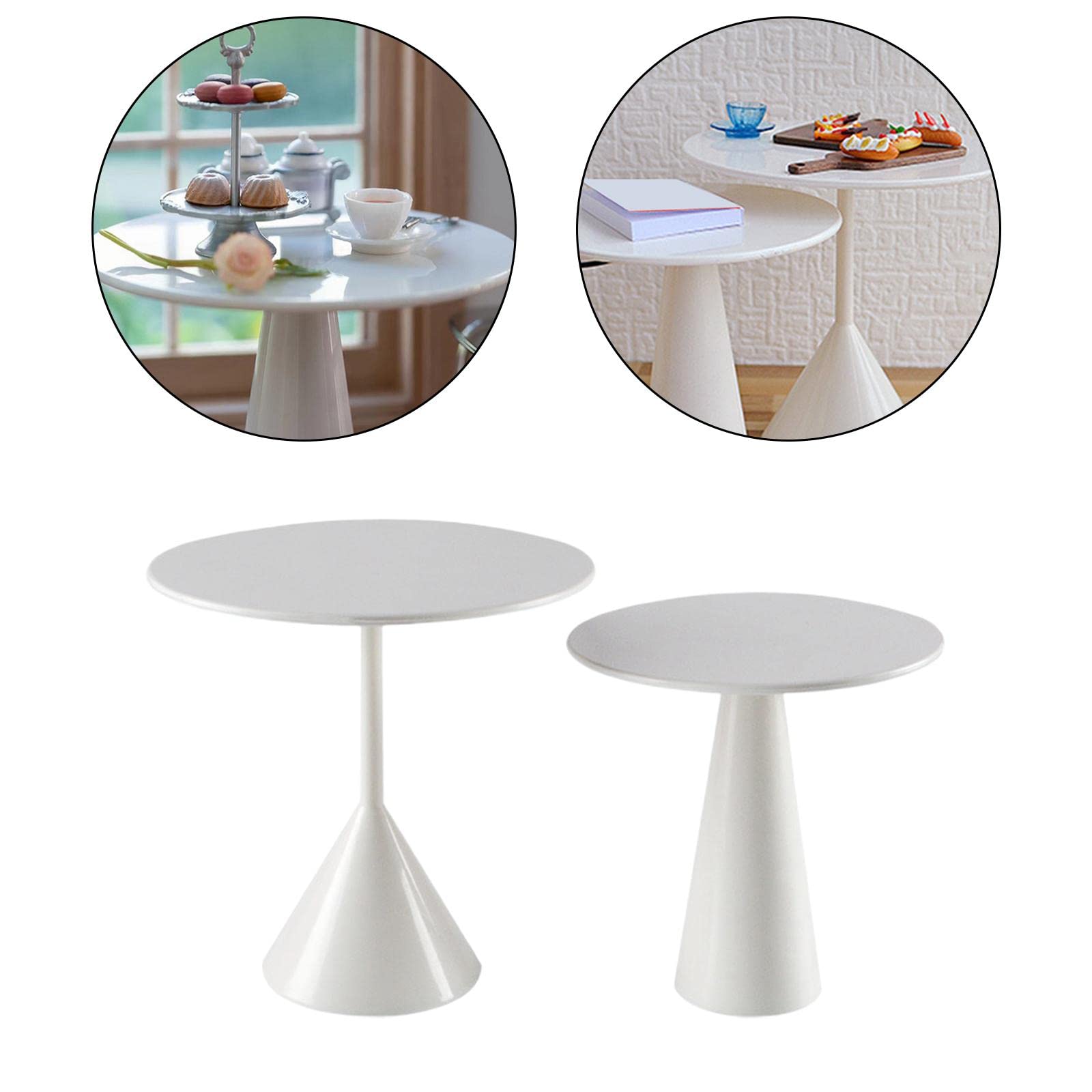 2 Piezas Mesa para Casa de Muñecas Mobiliario Miniatura Accesorios para Muñecas Resina Resistente Acabado Realista Adecuado para Juego In, Blanco