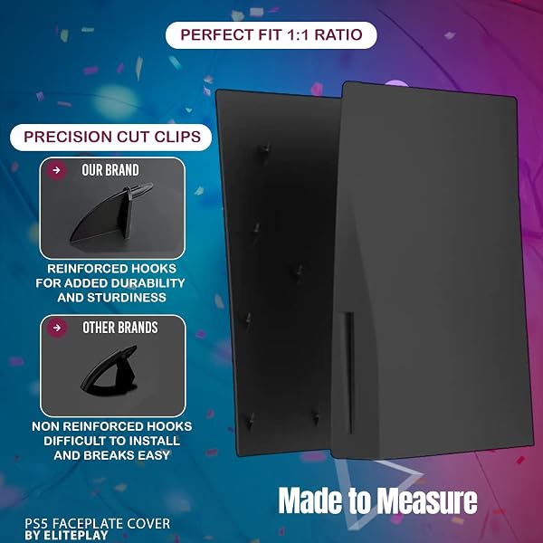 ElitePlay Black Faceplates Cover for PS5 Case Replacement Plate Shell Matte Black Accessories for Playstation 5 Disc Edition - 4