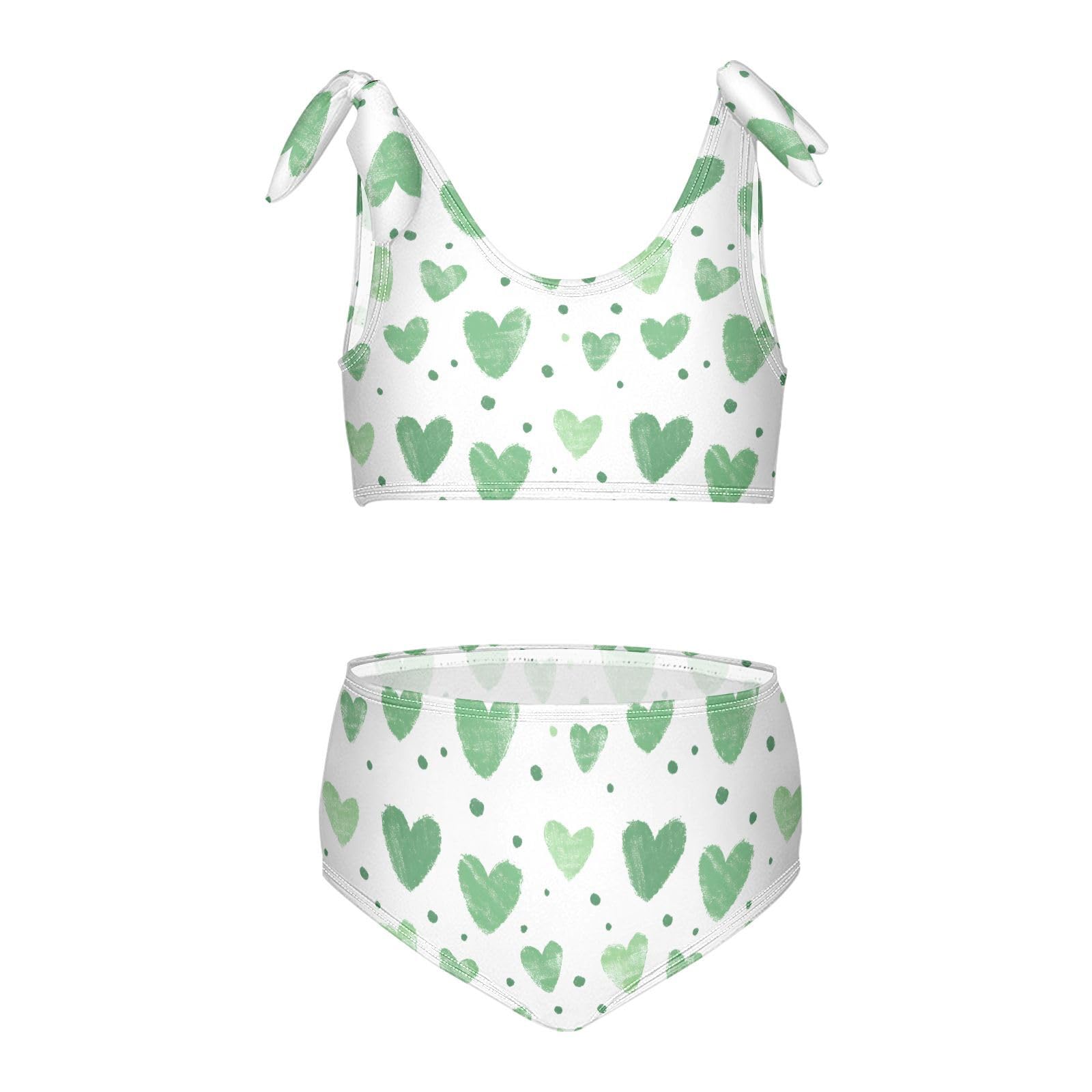 Green Heart Girls Two Piece Tankini Swimsuits Summer Bathing Suit Beach Swimwear Set, 4T