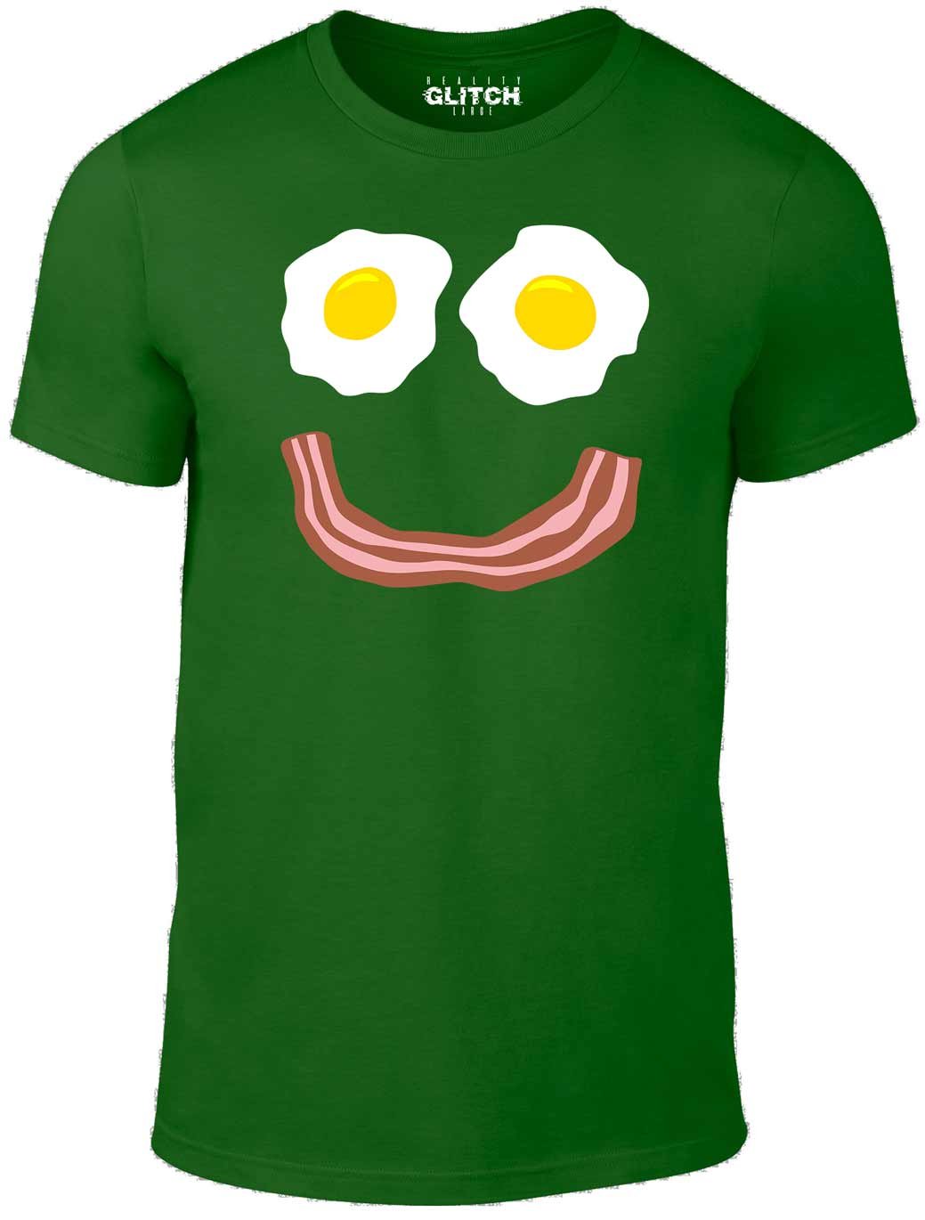Reality Glitch Bacon and Eggs Smile T-Shirt Green