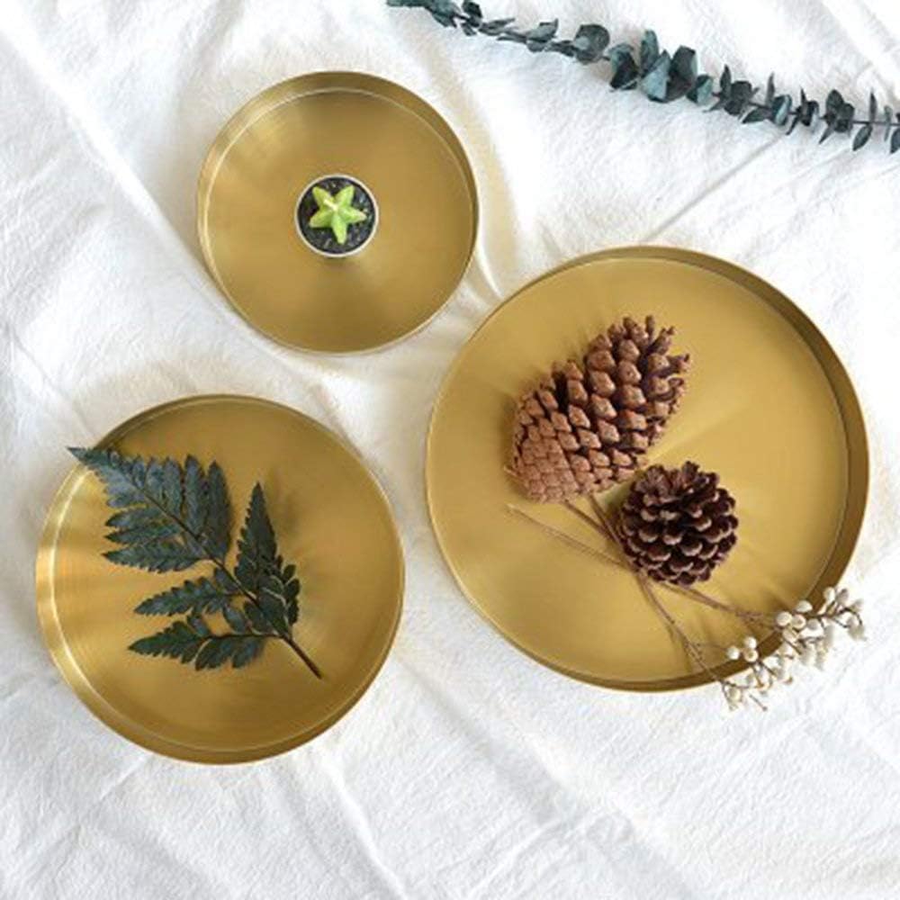 Round Brass Tray,Small Gold Decorative Tray Metal Storage Organizer Tray for Modern Home,Matte Brass Finish | 8.66 Inch image 5