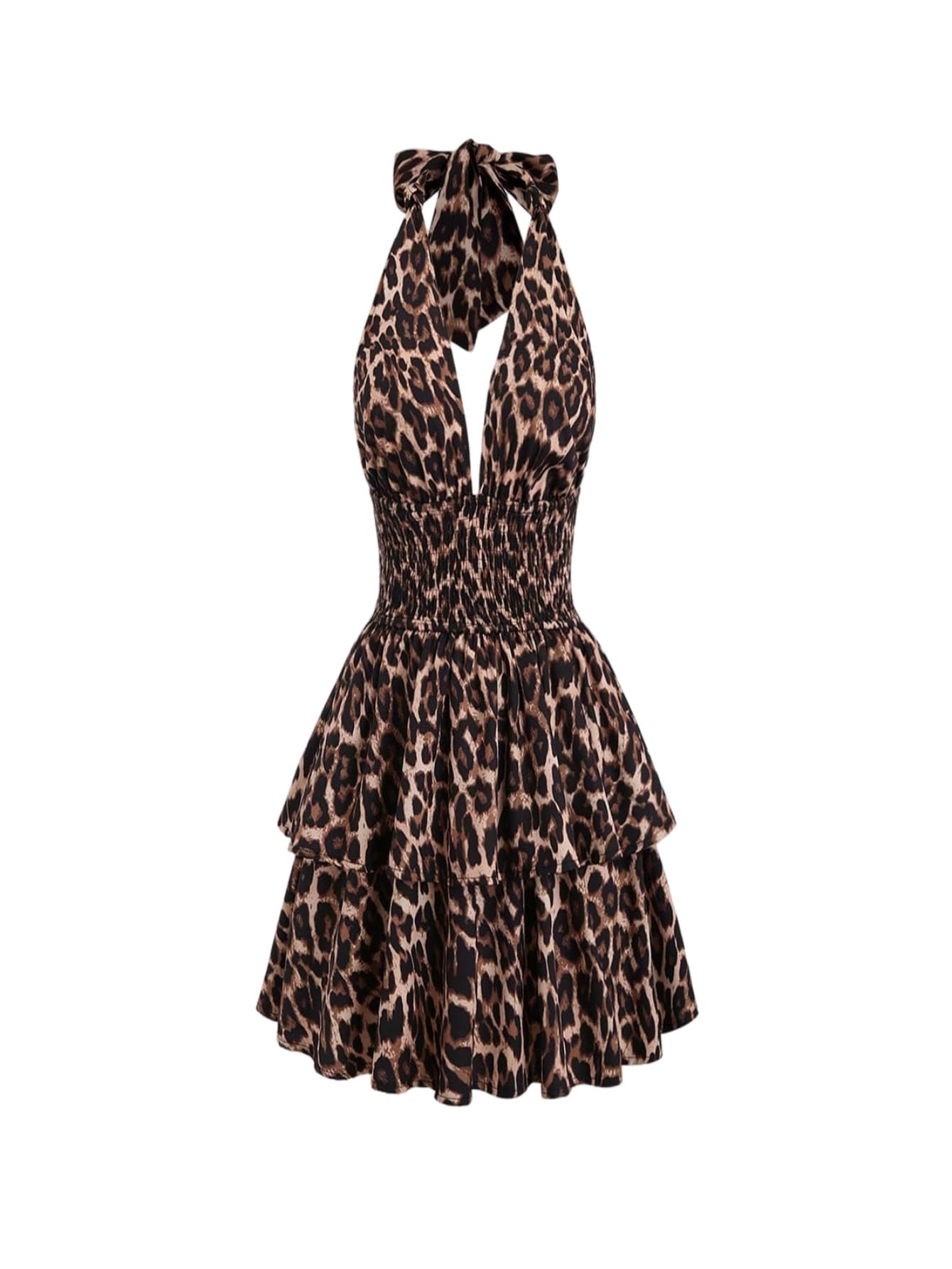 SweatyRocks Damen Leo Kleid Neckholder Kleid Leopardenmuster Trägerkleid