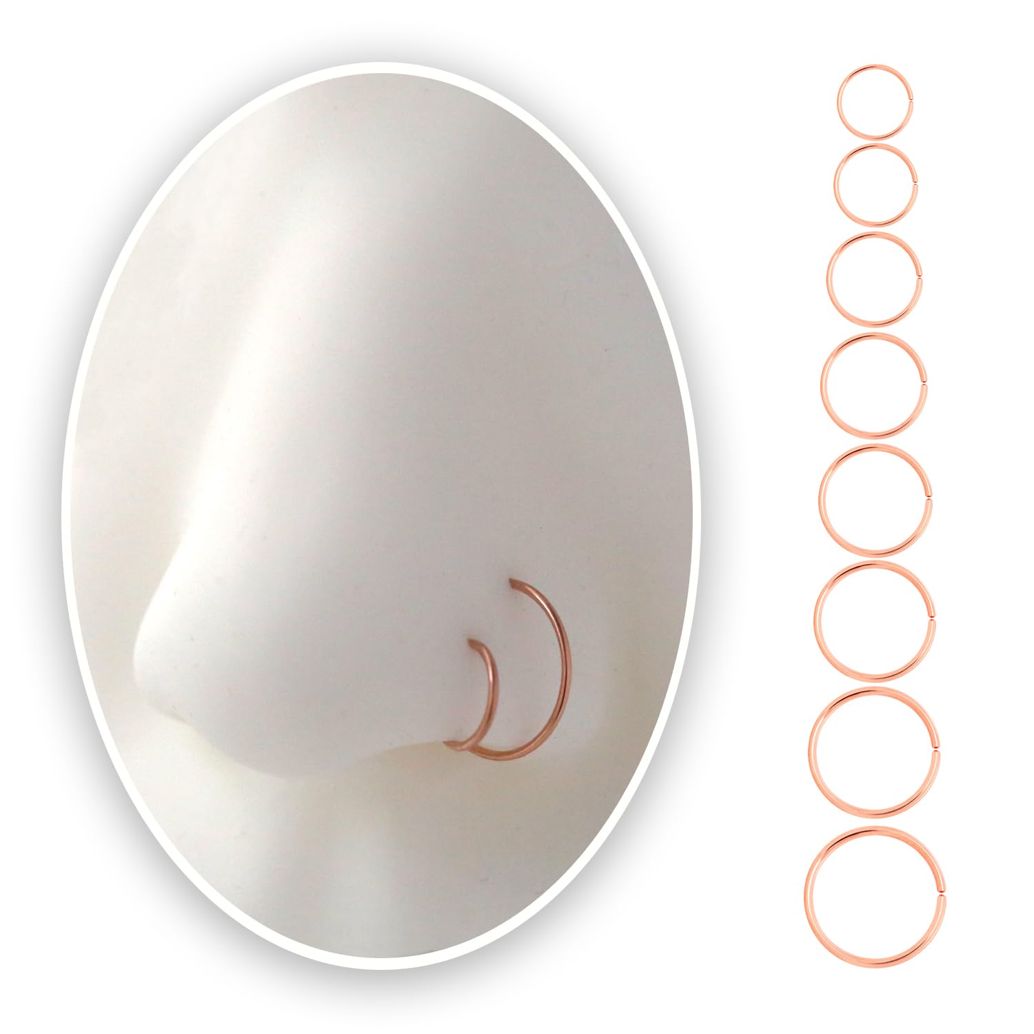 Small Rose Gold Nose Rings Hoops for Women/Men, 20g, 14K Rose Gold Filled, 5mm, Handmade Thin Septum Rings, Tiny Nose Piercings Jewelry, 20 Gauge