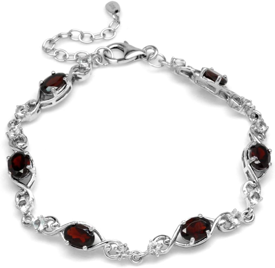 Silvershake 5.88ct. Natural Garnet White Topaz 925 Sterling Silver Swirl and Spiral 7 to 8.5 Inch Adjustable Bracelet