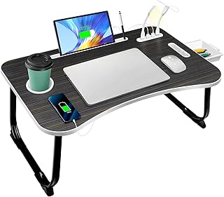 Bed Desk,Lap Table Tray with USB Charge Port,Cup Holder and Storage Drawer,Portable Laptop Stand for Sofa Floor Working Writing Reading (Black)