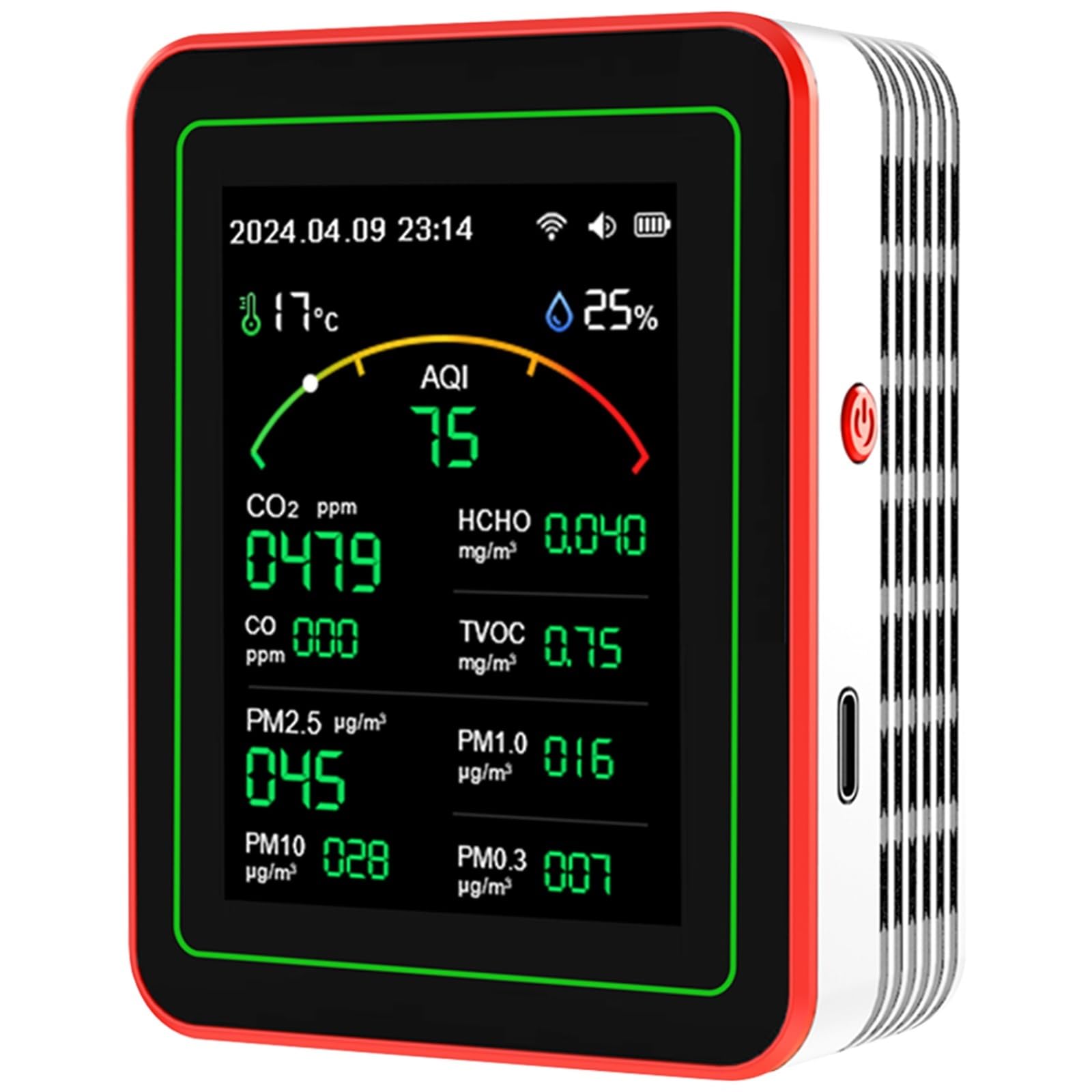Rilevatore di gas, Monitor A Qualità 'aria Rilevatore Digitale Domestico Ricaricabile WIFI 15 In 1 CO2/TVOC/HCHO/PM2.5/PM1.0 per la casa(MT29-W-J)