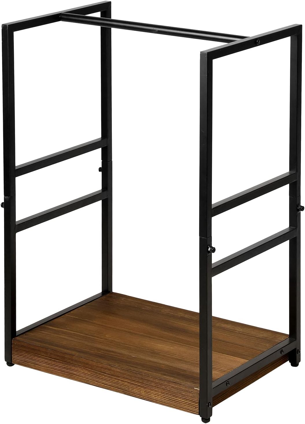 MyGift Indoor Firewood Rack, Industrial Black Metal Fire Log Pile Holder with Solid Burnt Brown Wood Base, Fireplace Lumber and Kindling Storage Rack