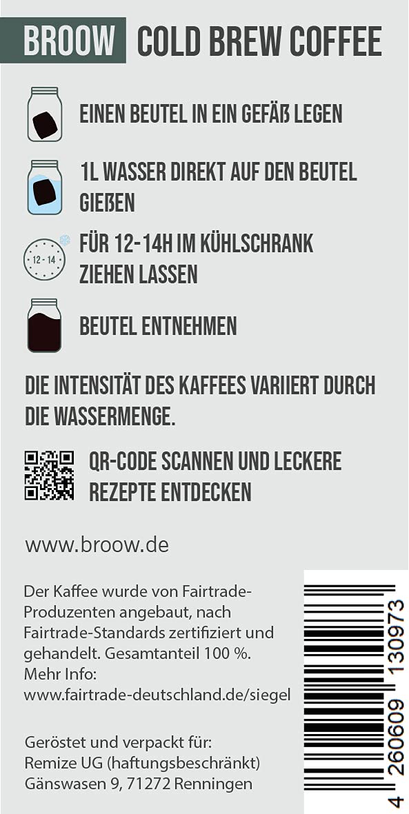 broow Kawa na zimno | Bio & Fairtrade | kawa mielona w worku filtrującym | DE-ÖKO-006 (1 x opakowanie)