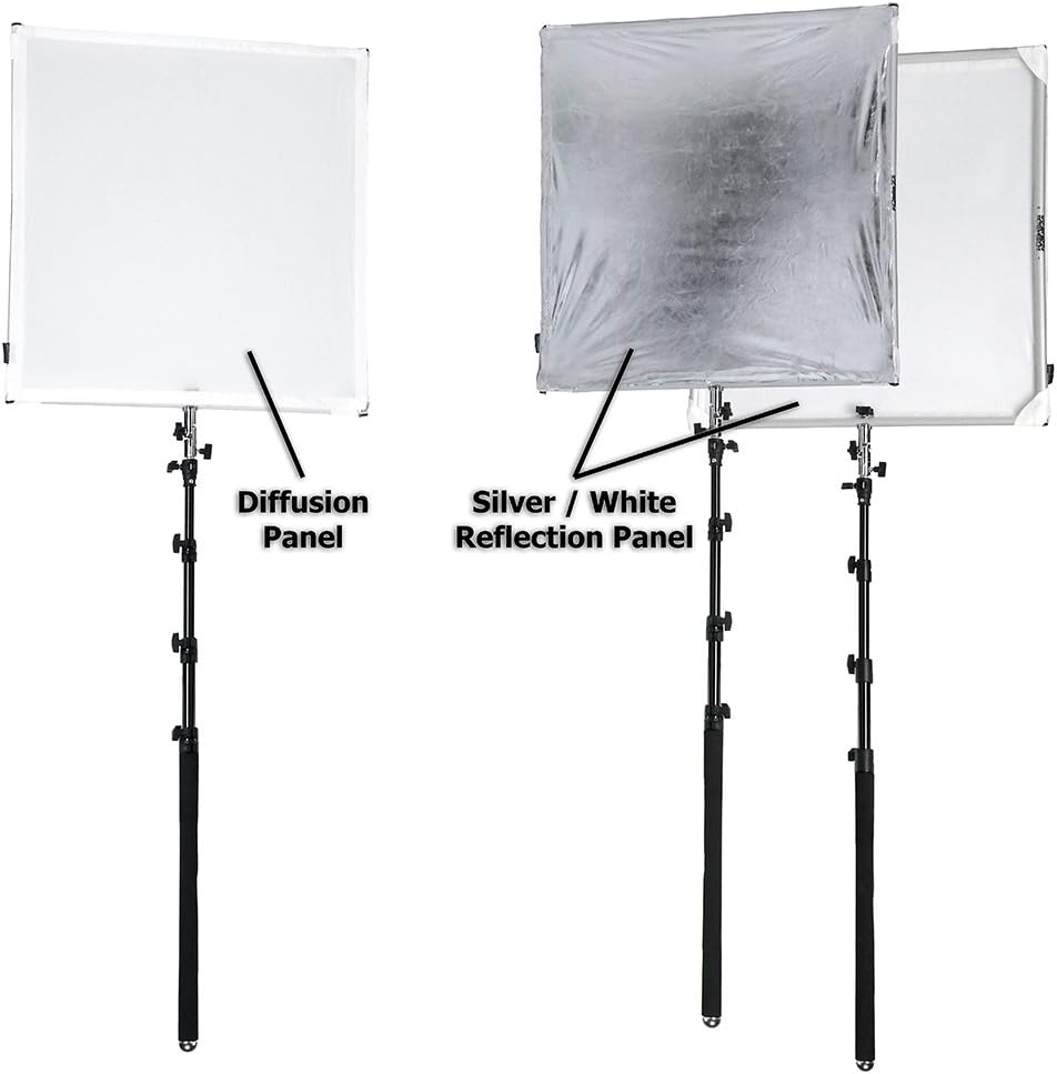 Fotodiox Pro Studio Solutions 122x122cm (48x48in) Boom Sun Scrim Kit – Collapsible Frame with Diffusion, Silver/White Cover, Boom Handle & Carry Case