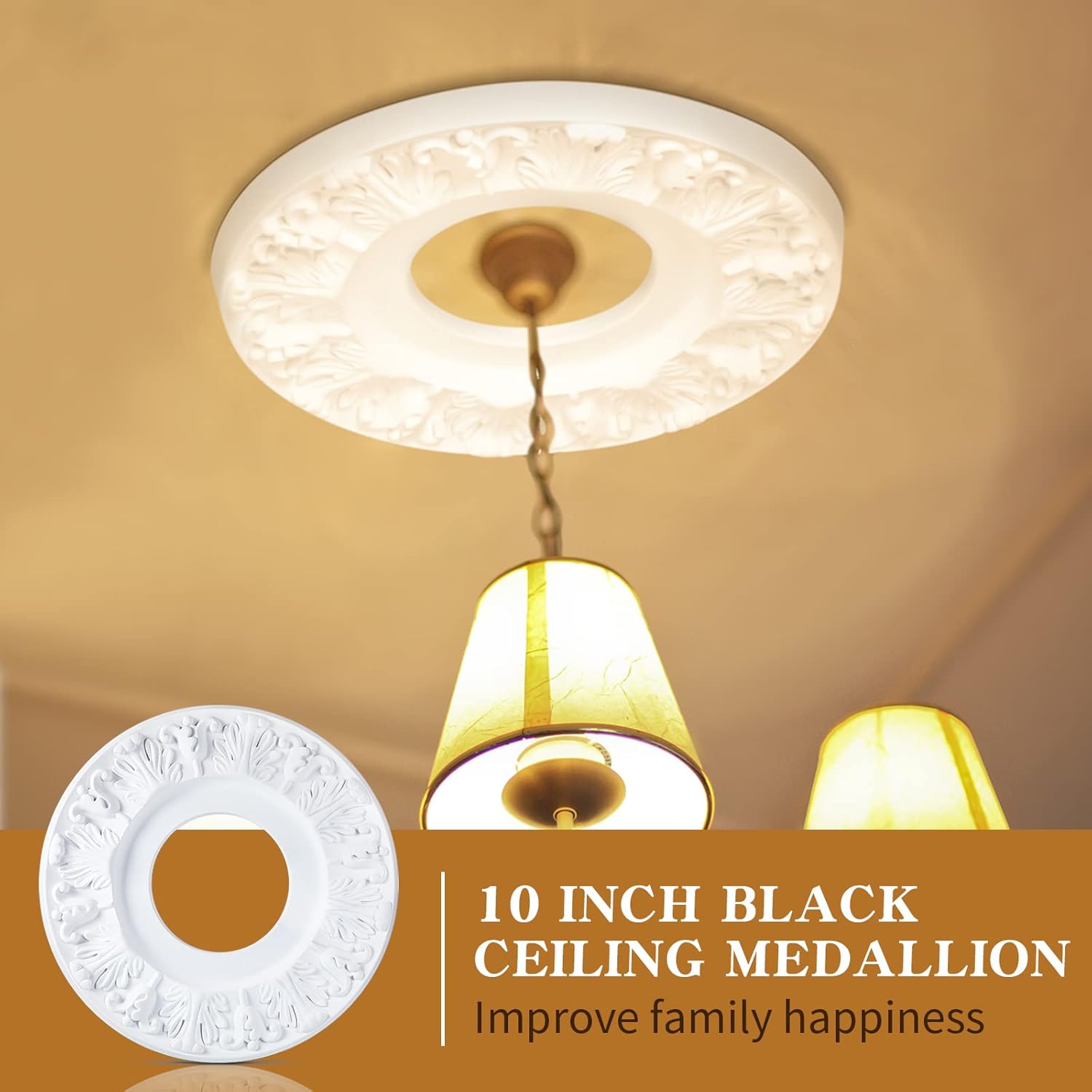 2 Pieces Ceiling Medallion Molded White PU Ceiling Medallions for Light Fixtures Cover Decorative Plate for Replacement Canopies Home Chandelier Fans 10"OD x3.5"ID