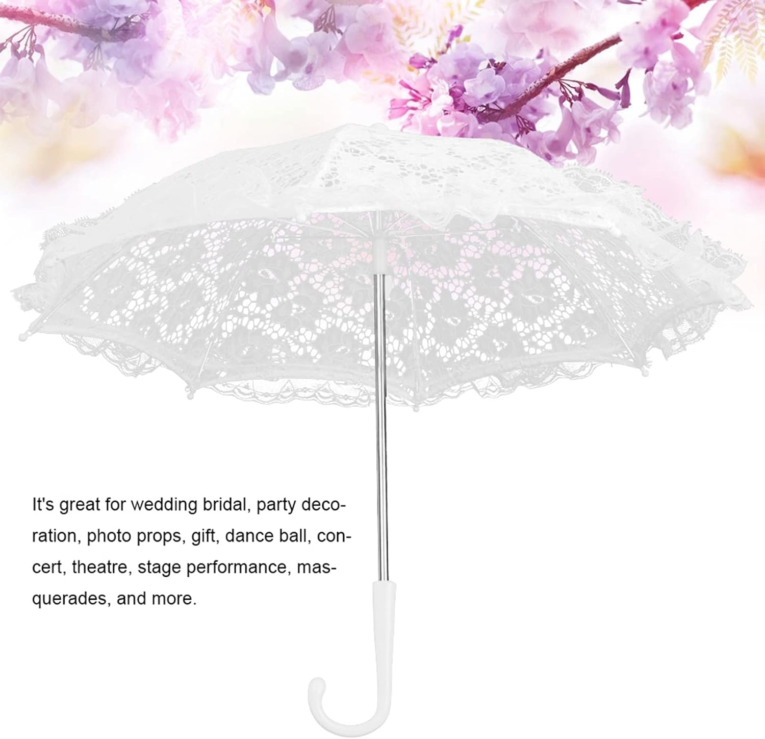 Lace Embroidery Umbrella Bridal Wedding Umbrella Vintage Photo Props Umbrella Girls White Parasol for Party, Concerts, Theaters, Stage Dance Shows, Masquerade Partie(Bleached Color) - Image 4