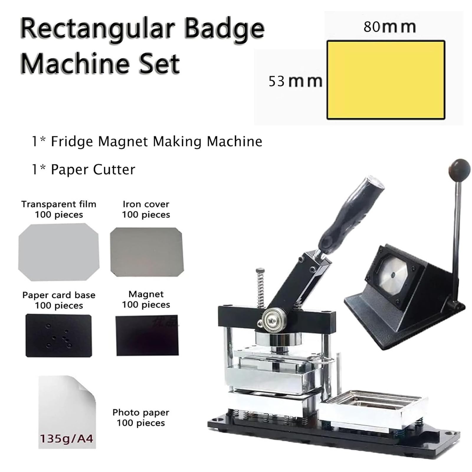 Kit para Hacer Imanes Rectangulares de 3,1 X 2 Pulgadas para Refrigerador, MáQuina para Hacer CalcomaníAs, Prensa para Fotos e Insignias con 100 Consumibles