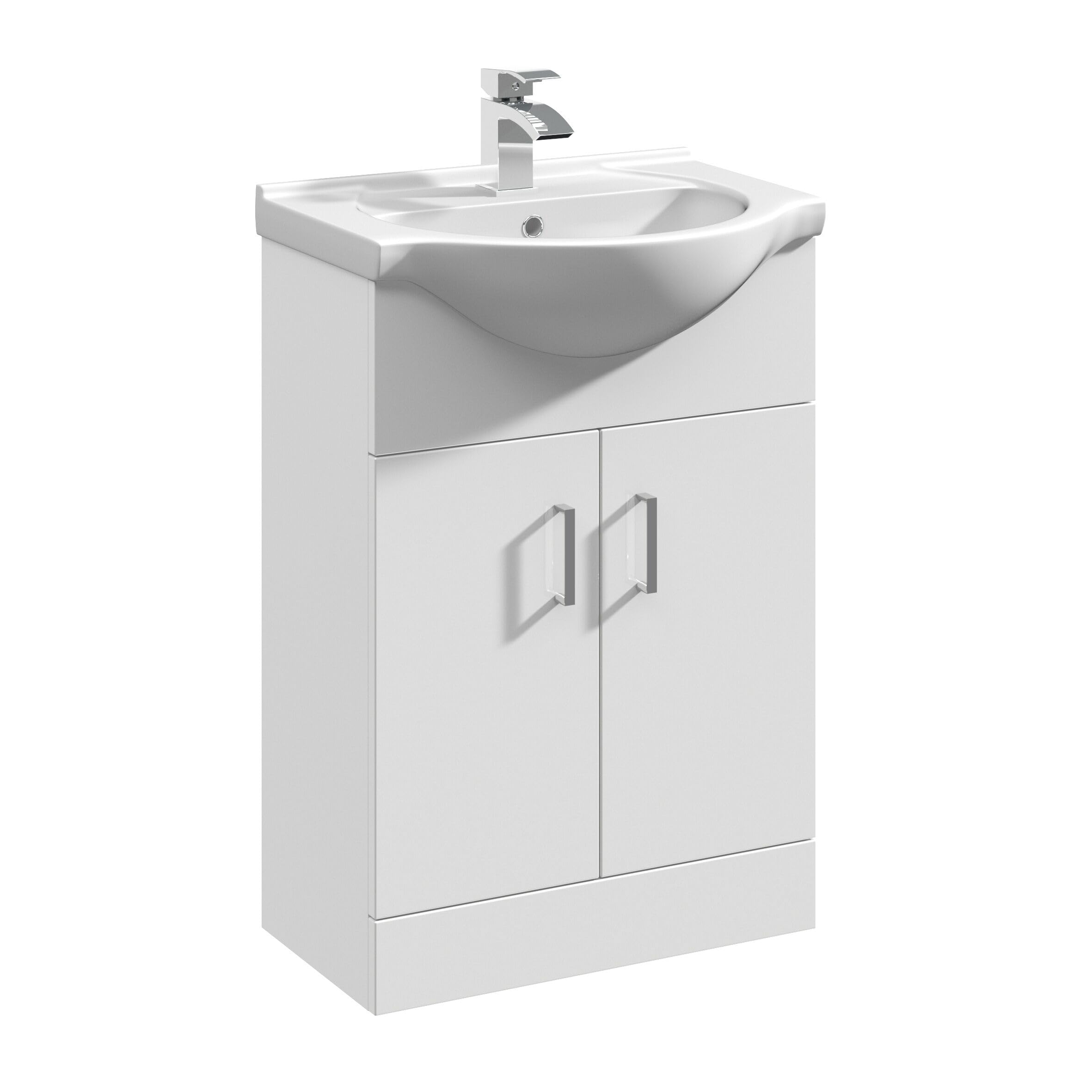 Balterley Vanity Unit with Basin Floor Standing, 2 Door Soft Close with Curve Sink and Handle, Bathroom Vanity Units with Basin, Bathroom Sink Storage Cabinet - 550 x 430 x 836mm (White)
